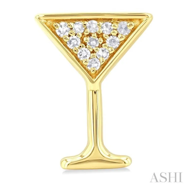 1/10 ctw Petite Martini Glass Round Cut Diamond Fashion Stud Earring in 10K Yellow Gold