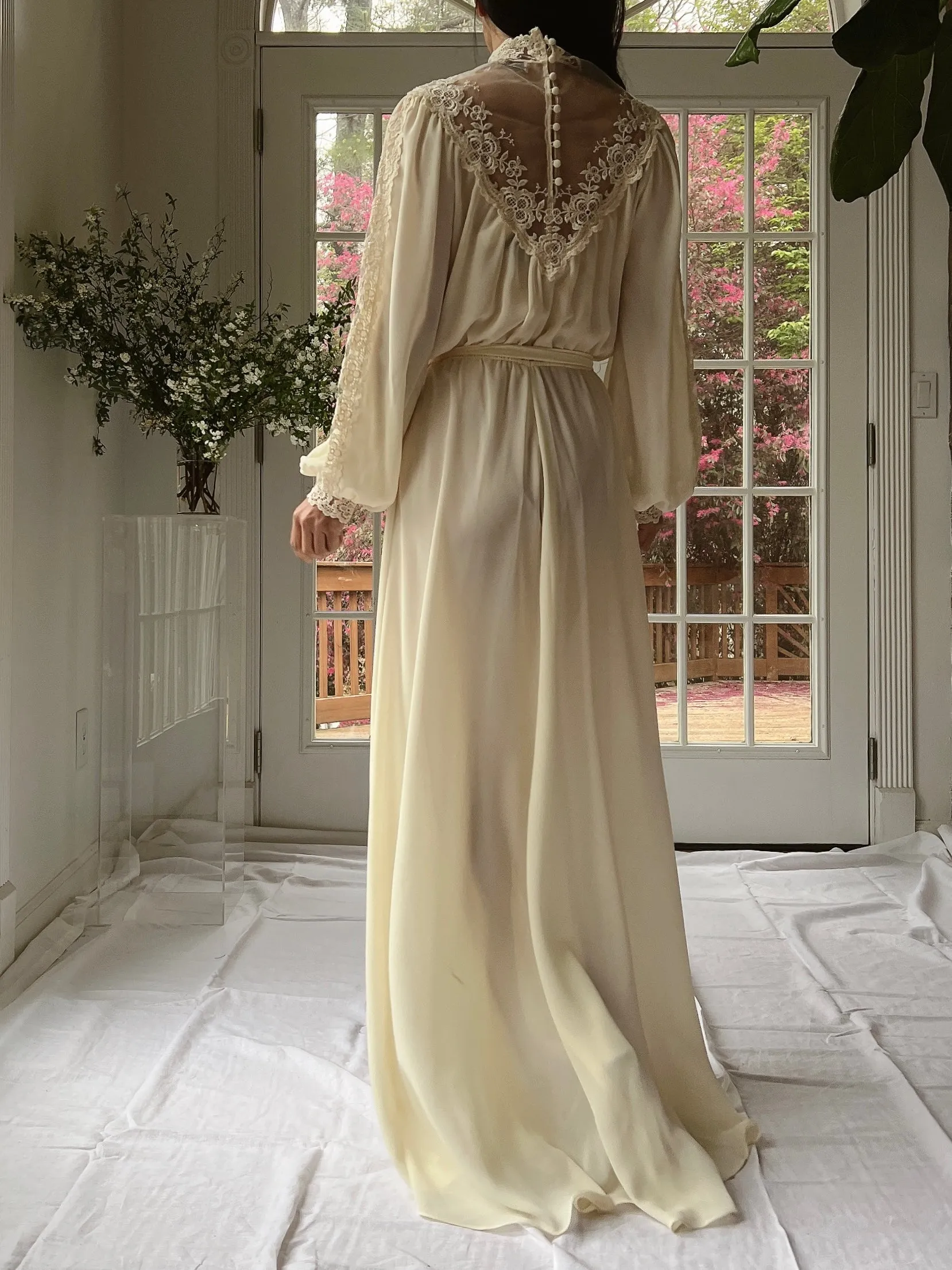 1970's Chiffon Poet Sleeves Gown - M