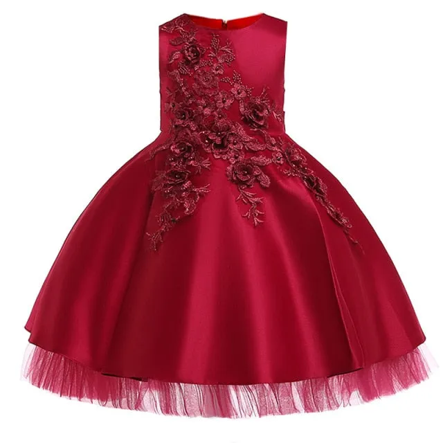 Applique with a Detail Corsage Elegant Party Dress for Girls-Wedding-Flowergirl-Birthday-Special Occasion