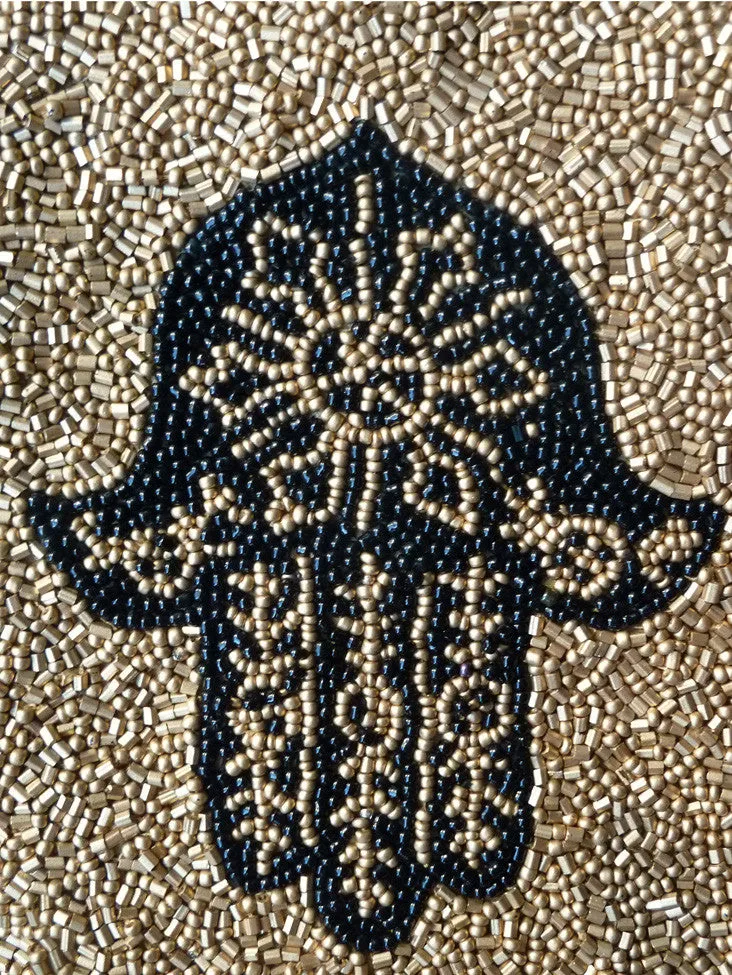 Beaded Wrist Bag Hamsa Black Or Gold