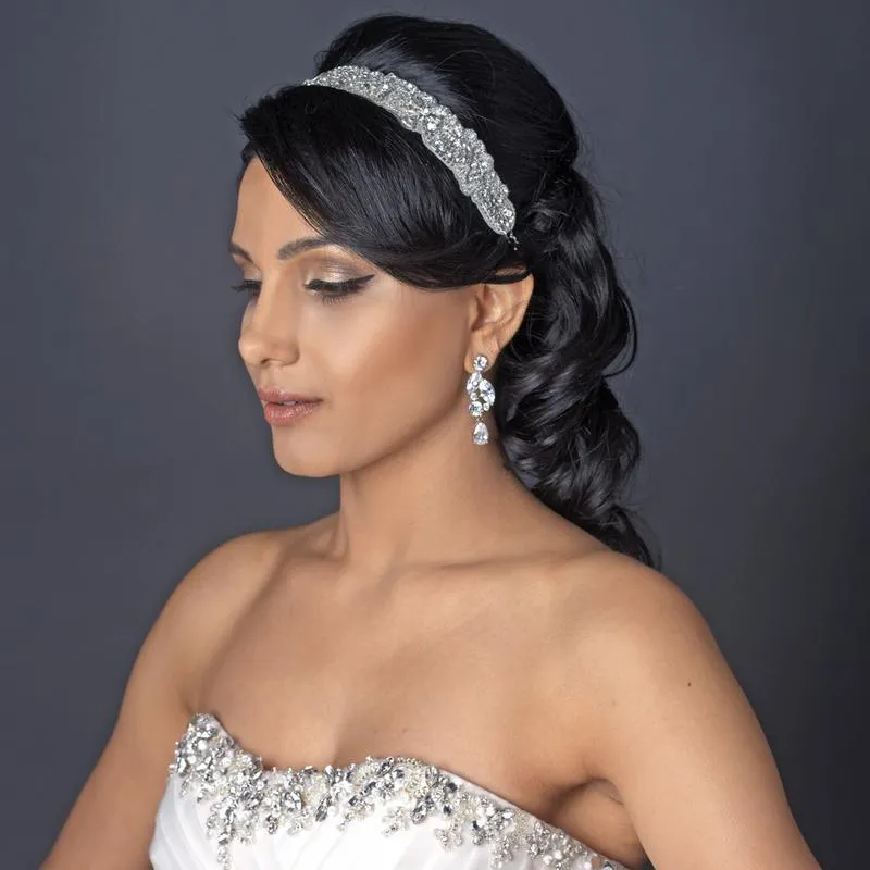 Beautiful Crystal hand beaded floral swirl bridal headband