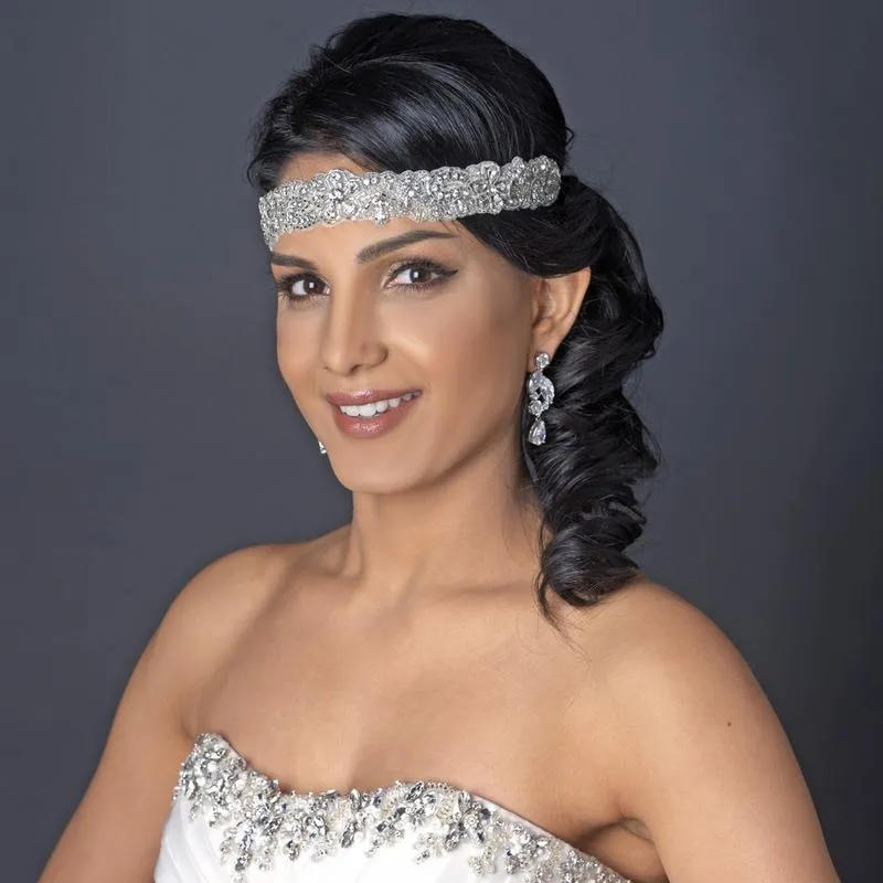 Beautiful Crystal hand beaded floral swirl bridal headband