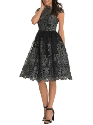 Beautiful Lace Cap Sleeve Midi Dress Evening Dress