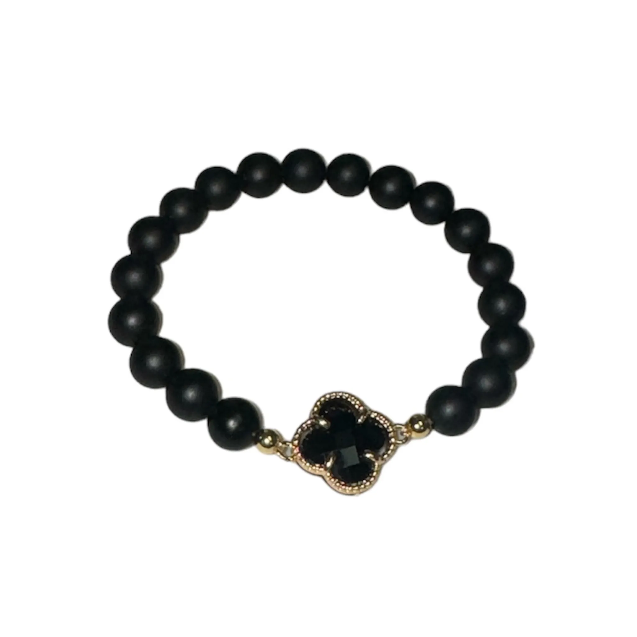 Black beaded bracelet stack