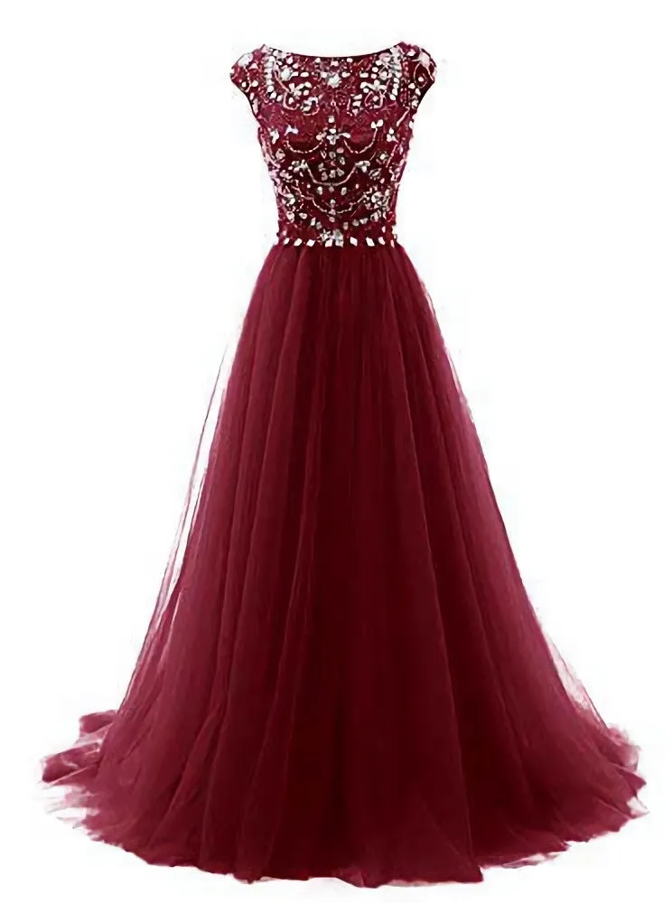 Burgundy Wine Red Beading Long Sexy Prom Dresses