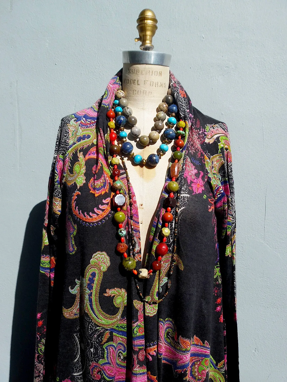 Cardigan Silk And Cashmere Paisley Black And Bright