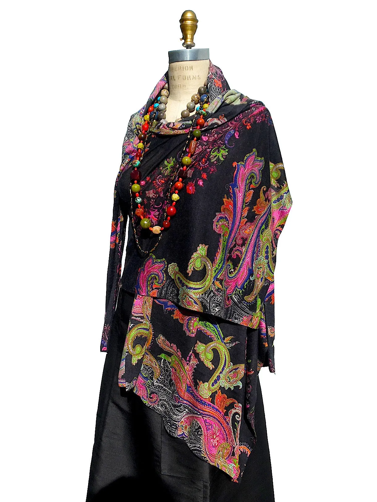 Cardigan Silk And Cashmere Paisley Black And Bright