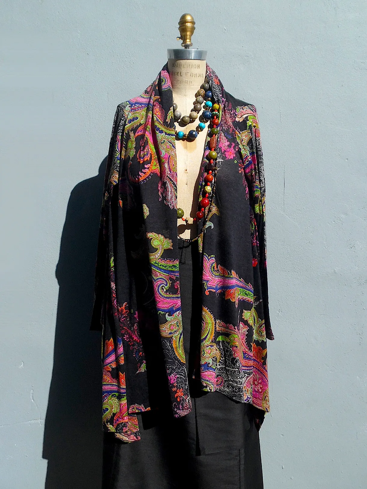 Cardigan Silk And Cashmere Paisley Black And Bright