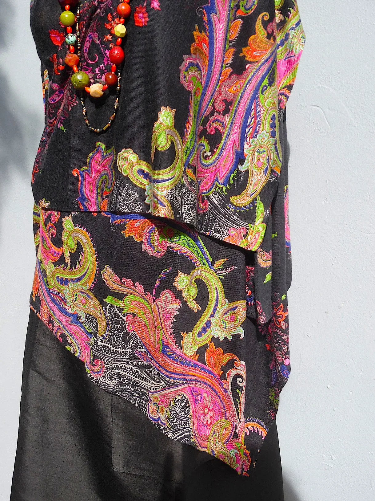 Cardigan Silk And Cashmere Paisley Black And Bright