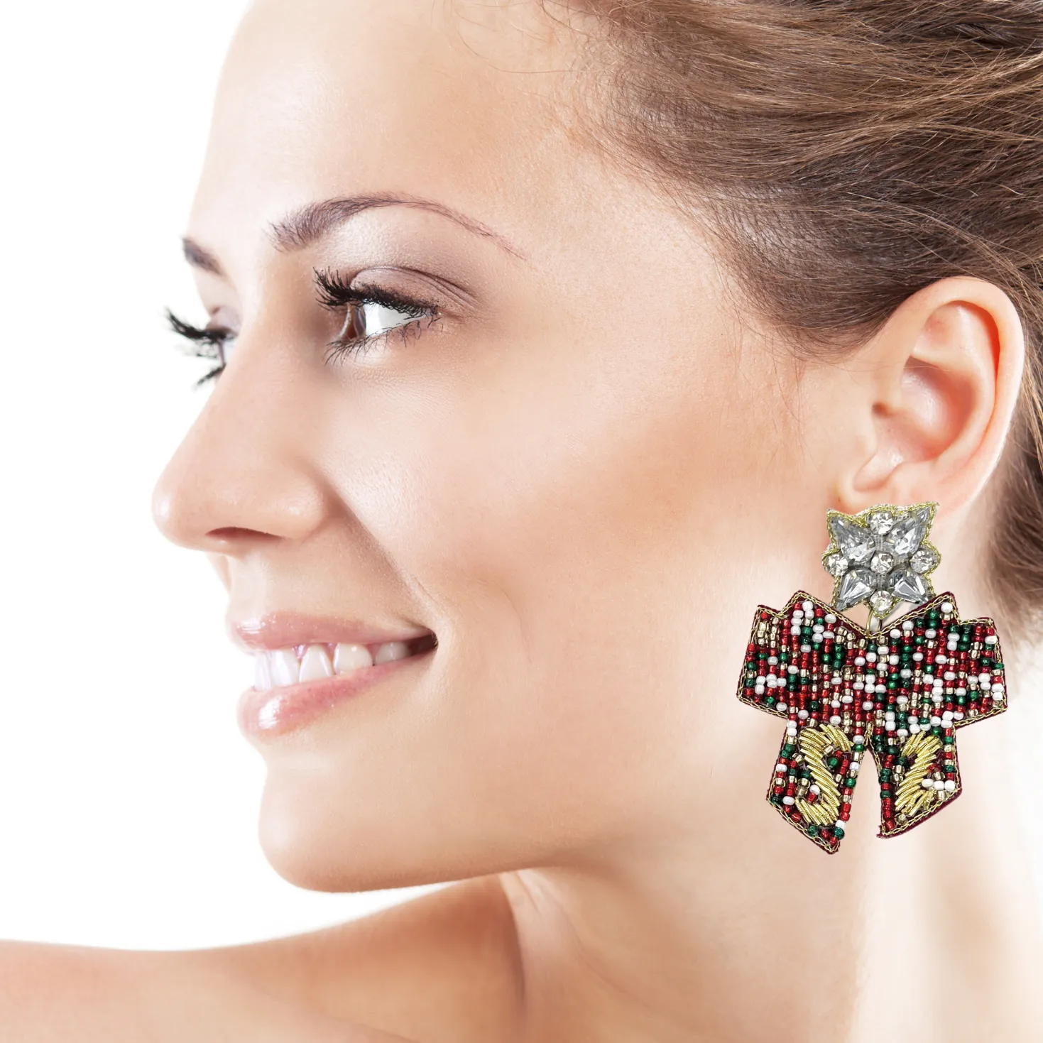 Christmas Bow Beaded Earrings