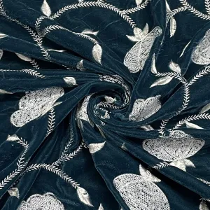 Classic Teal Green Floral Thread Embroidery Velvet