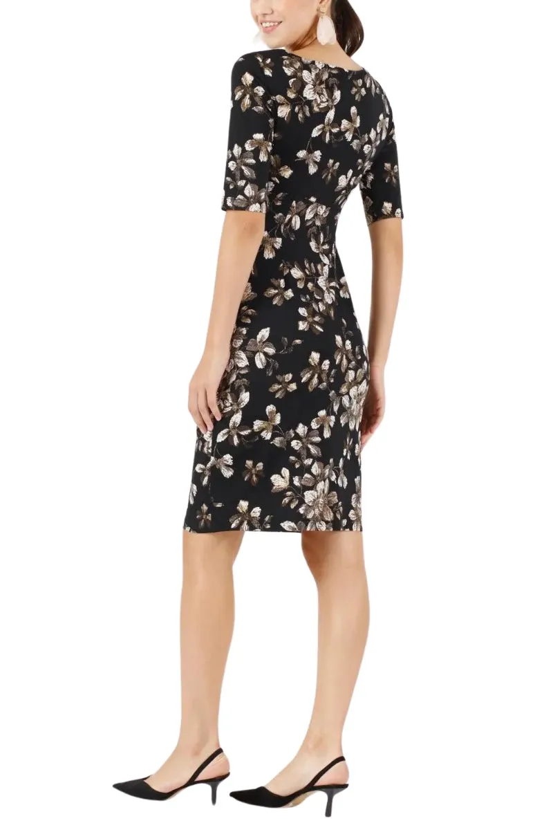 Connected Apparel Printed Side-Tab Sheath Dress