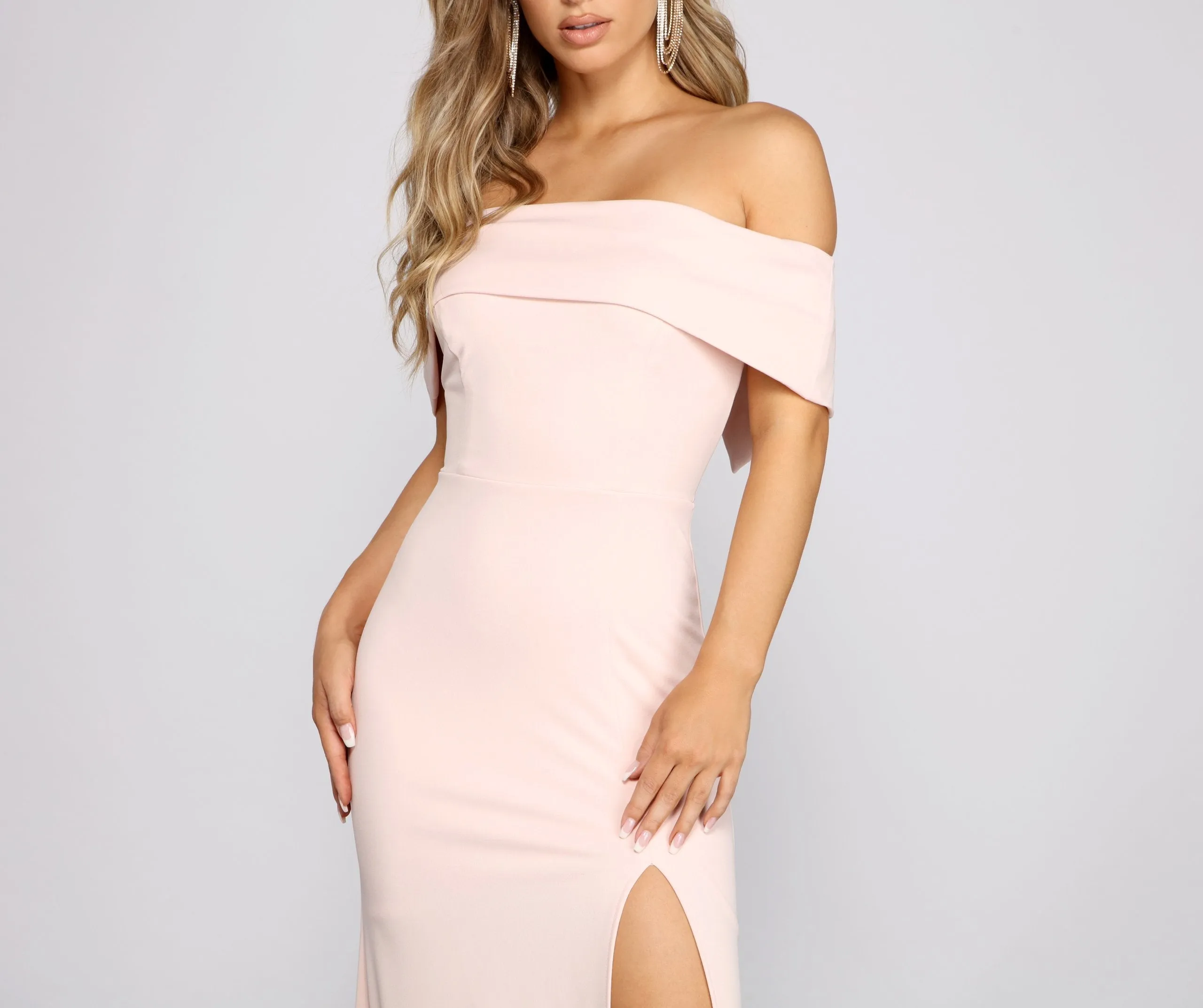 Coralie Off Shoulder Front Slit Dress