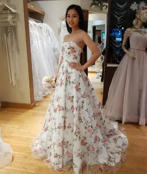 Custom Made A Line Sweetheart Neck White Prom Dress with 3D Appliques, White Formal Dress, Evening Dress