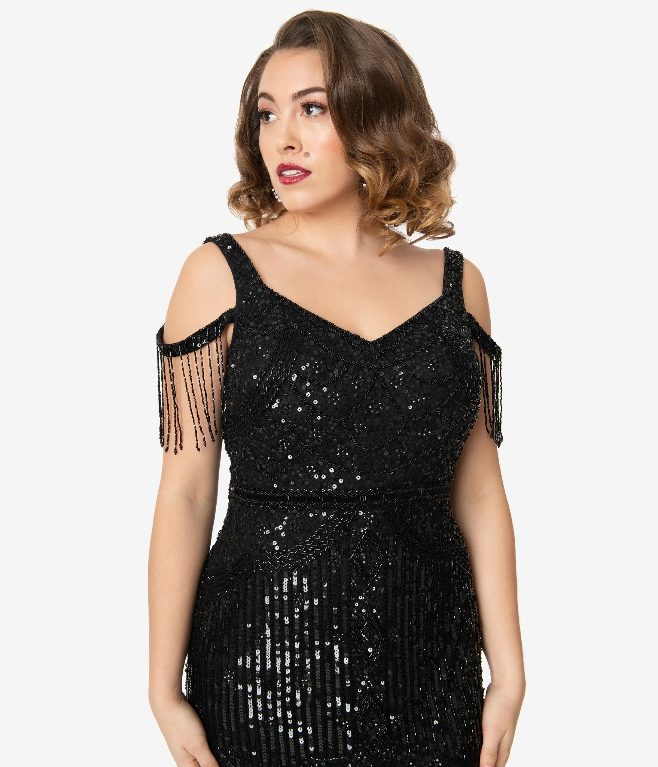 Deco Style Black Beaded Mermaid Chloe Flapper Gown