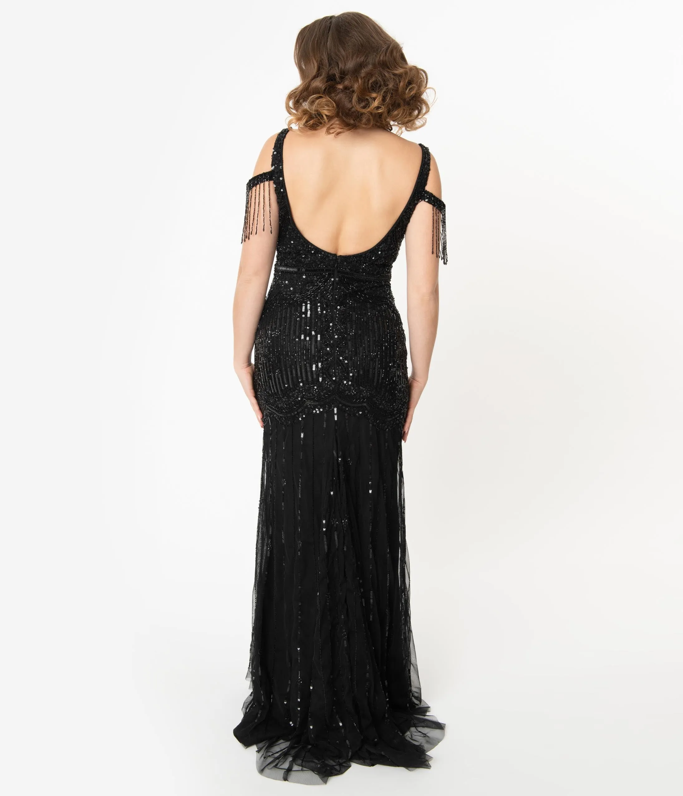 Deco Style Black Beaded Mermaid Chloe Flapper Gown