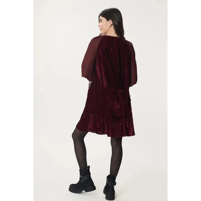 Delfina Embroidered Dress - Garnet