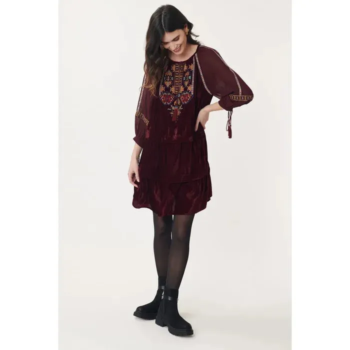 Delfina Embroidered Dress - Garnet