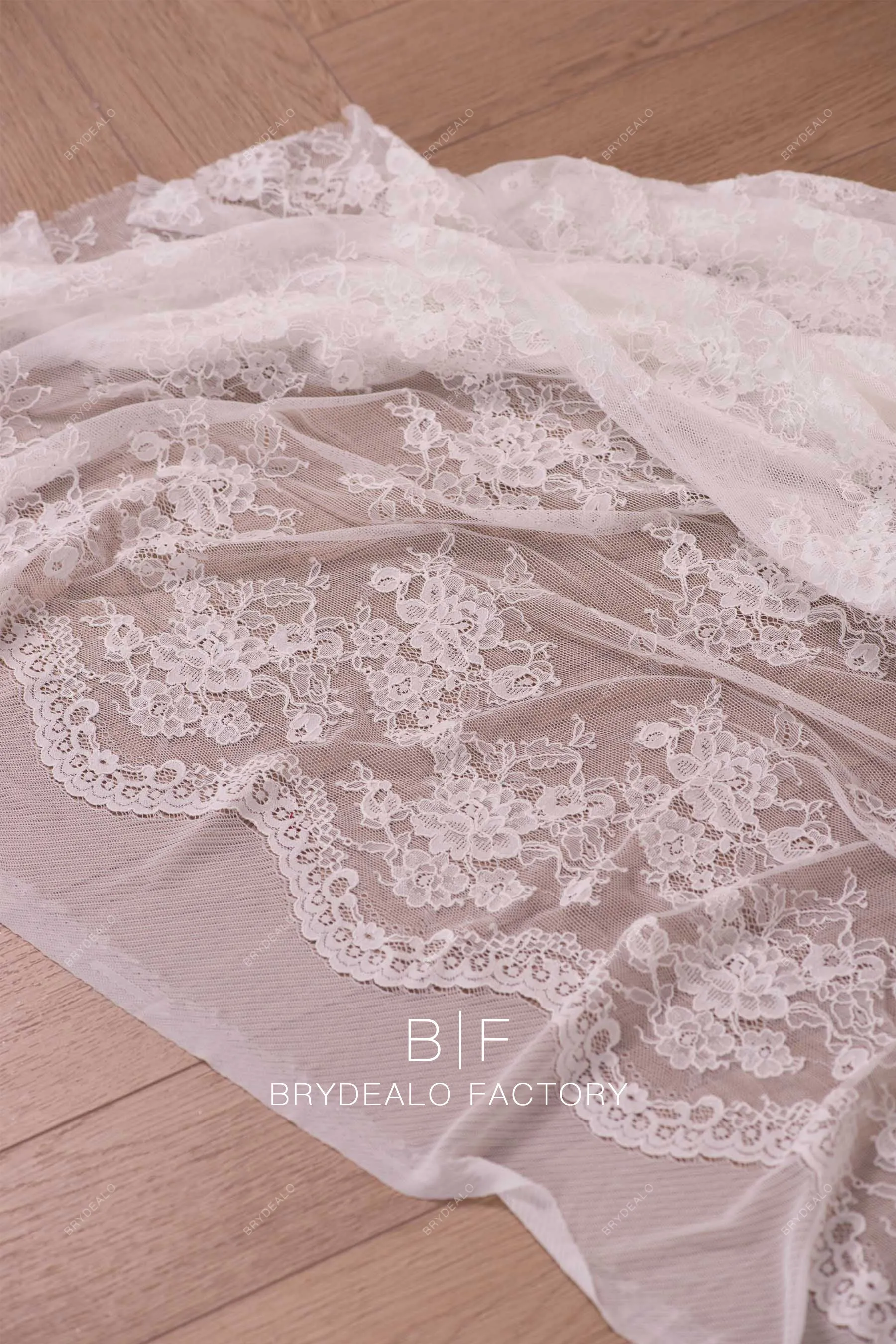 Elastic Double Border Cording Flower Lace Fabric