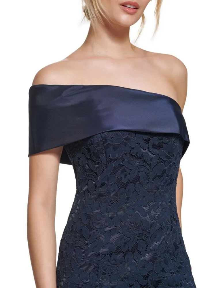 Eliza J Off Shoulder Lace Mermaid Dress, Navy