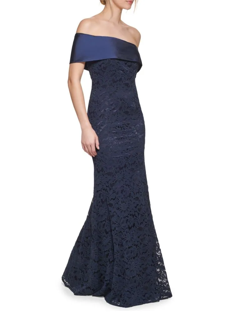 Eliza J Off Shoulder Lace Mermaid Dress, Navy