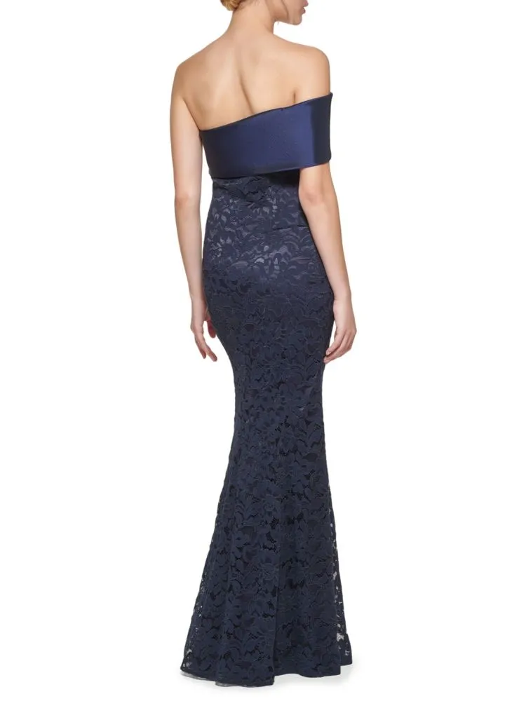 Eliza J Off Shoulder Lace Mermaid Dress, Navy