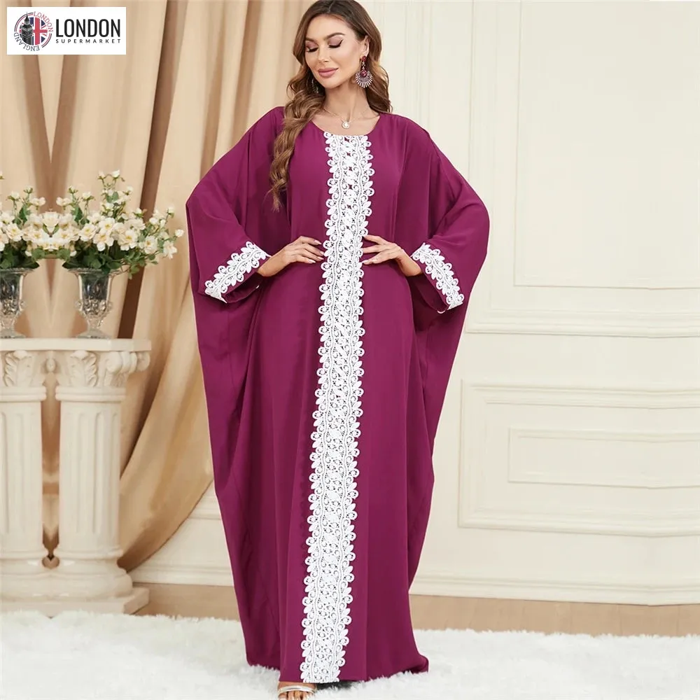 Embroidered V-Neck Batwing Sleeve Kaftan Abaya Party Gowns