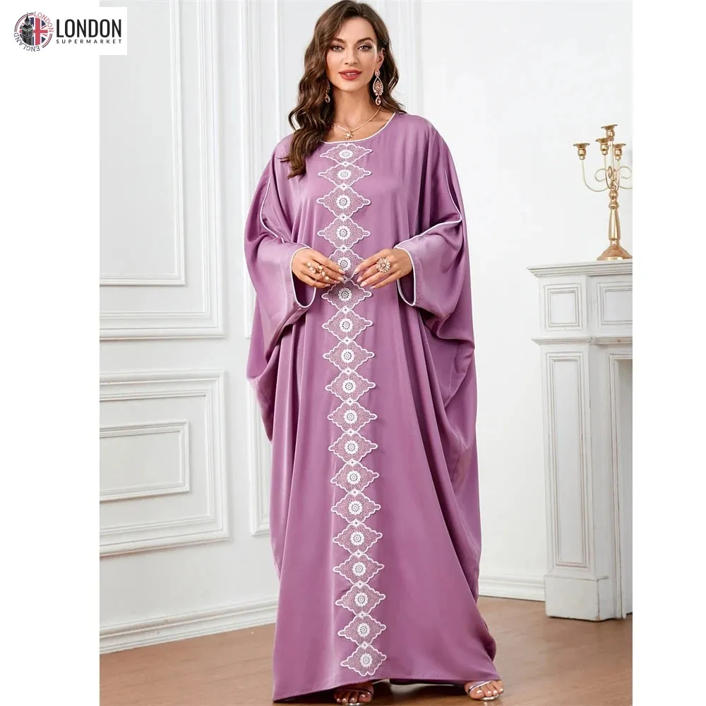 Embroidered V-Neck Batwing Sleeve Kaftan Abaya Party Gowns