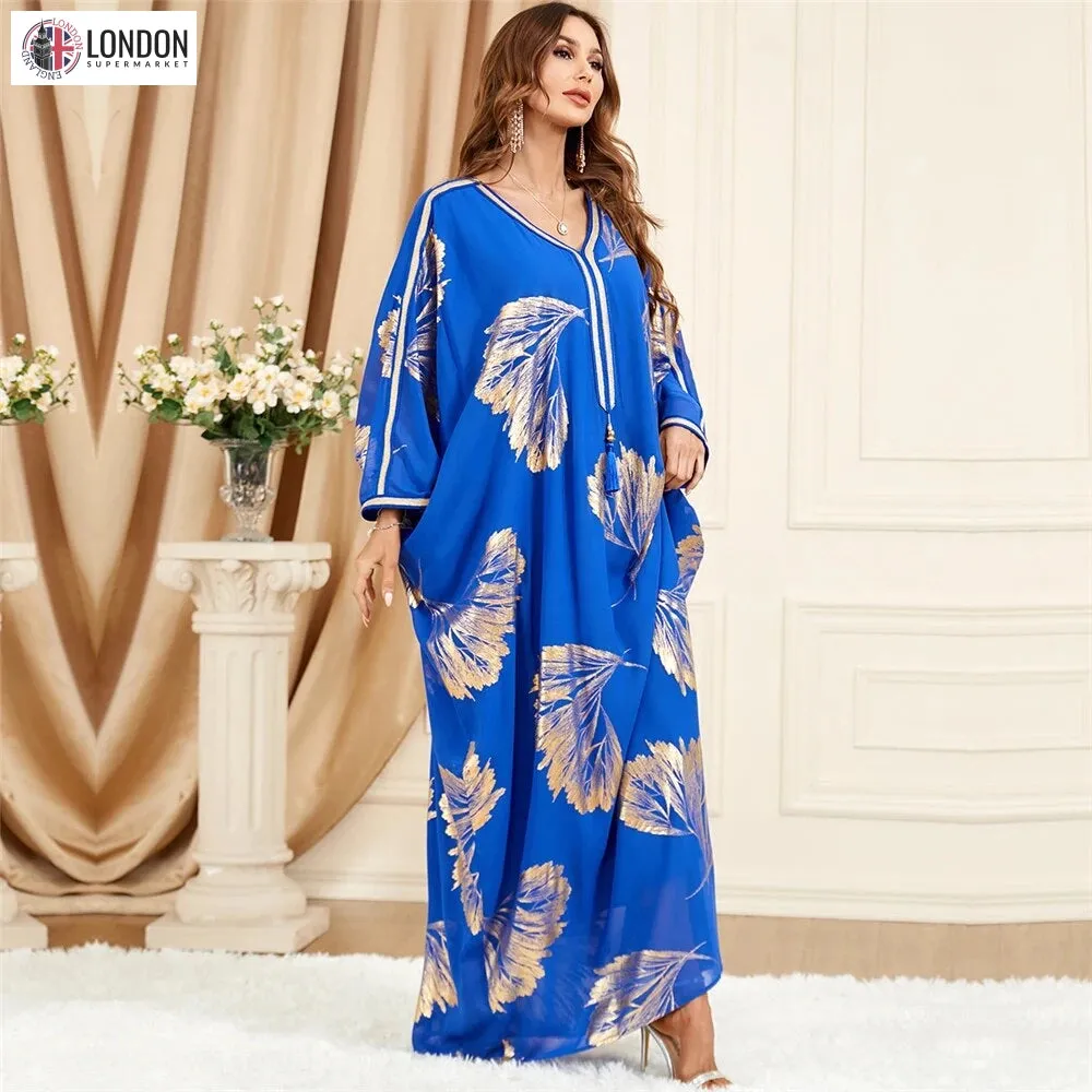 Embroidered V-Neck Batwing Sleeve Kaftan Abaya Party Gowns