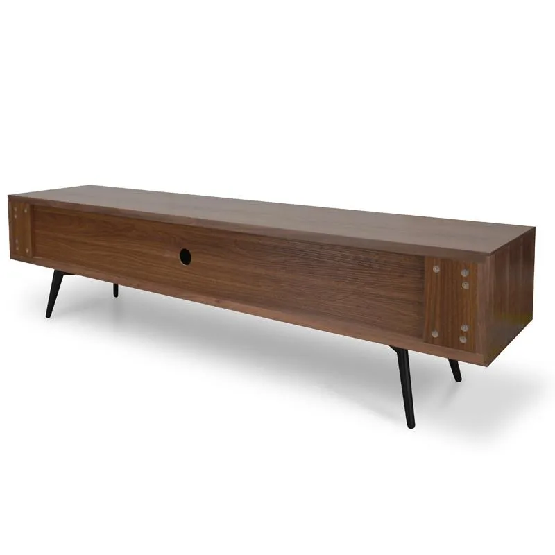 Ex Display - Liam 180cm Wooden TV Unit With Black Matt Drawers - Walnut