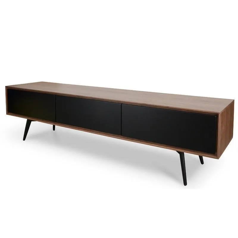 Ex Display - Liam 180cm Wooden TV Unit With Black Matt Drawers - Walnut