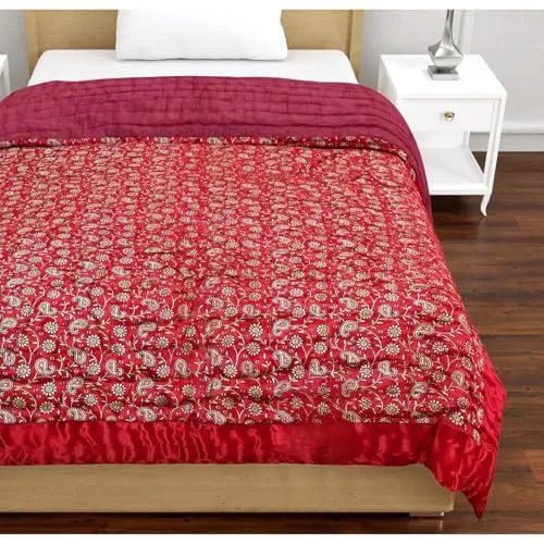 fashhub Traditional Famous Rajasthani Print Jaipuri Beautiful Animal Print in red Silk Jaipuri Rajai/Razai/Quilt Single/Single Bed Quilt/Comforter/AC Quilt/AC Comforter(Set of 2)