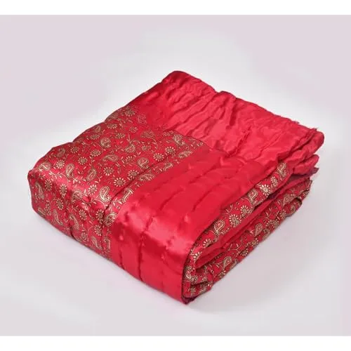 fashhub Traditional Famous Rajasthani Print Jaipuri Beautiful Animal Print in red Silk Jaipuri Rajai/Razai/Quilt Single/Single Bed Quilt/Comforter/AC Quilt/AC Comforter(Set of 2)