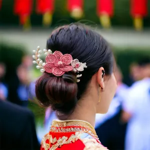 French Beaded Flowers in Red and Pink Bridal Headpiece Chinese Wedding