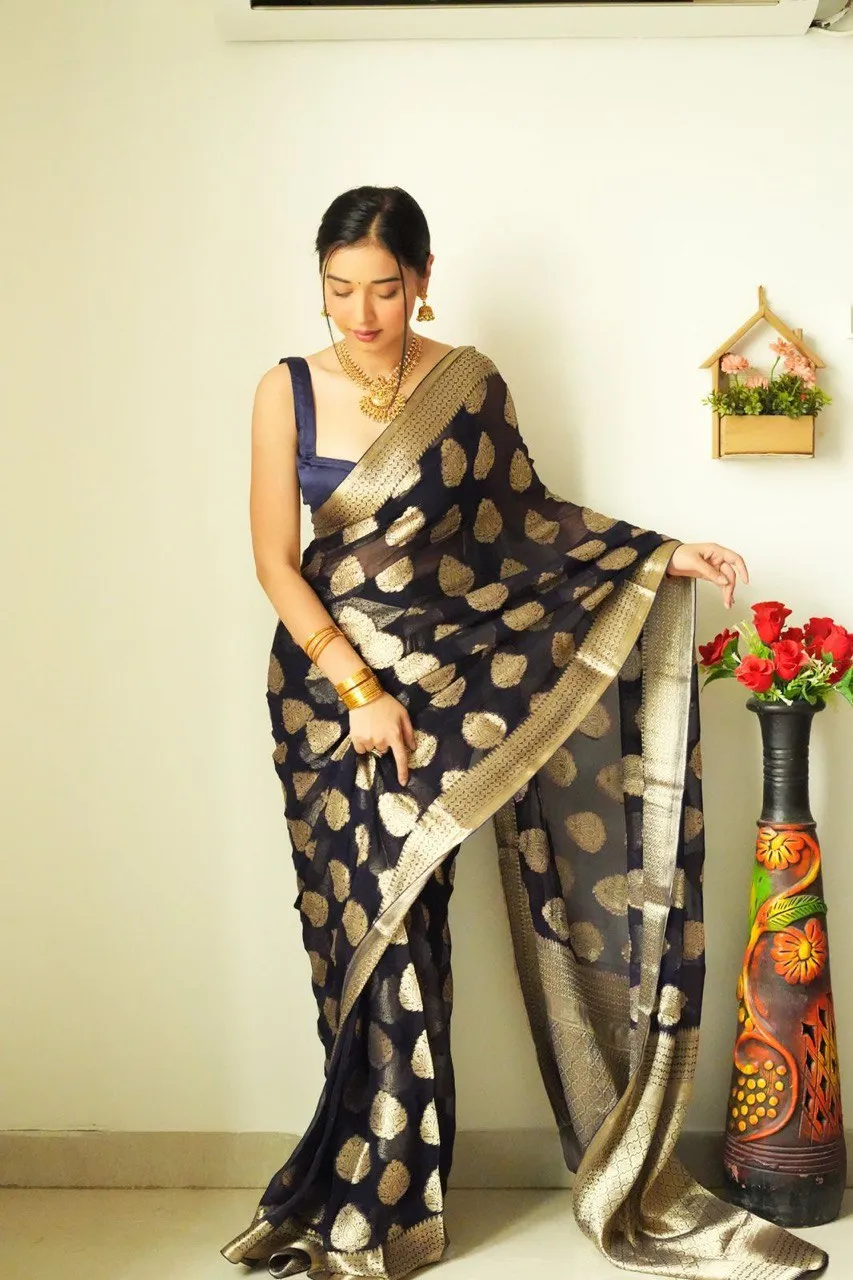 Gossamer 1-Minute Ready To Wear Black Soft Silk Saree