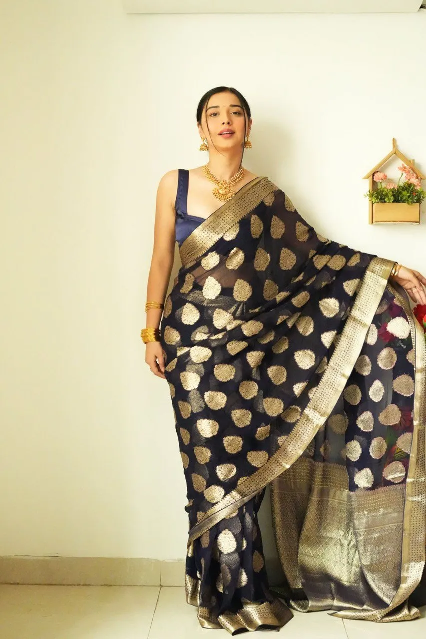 Gossamer 1-Minute Ready To Wear Black Soft Silk Saree