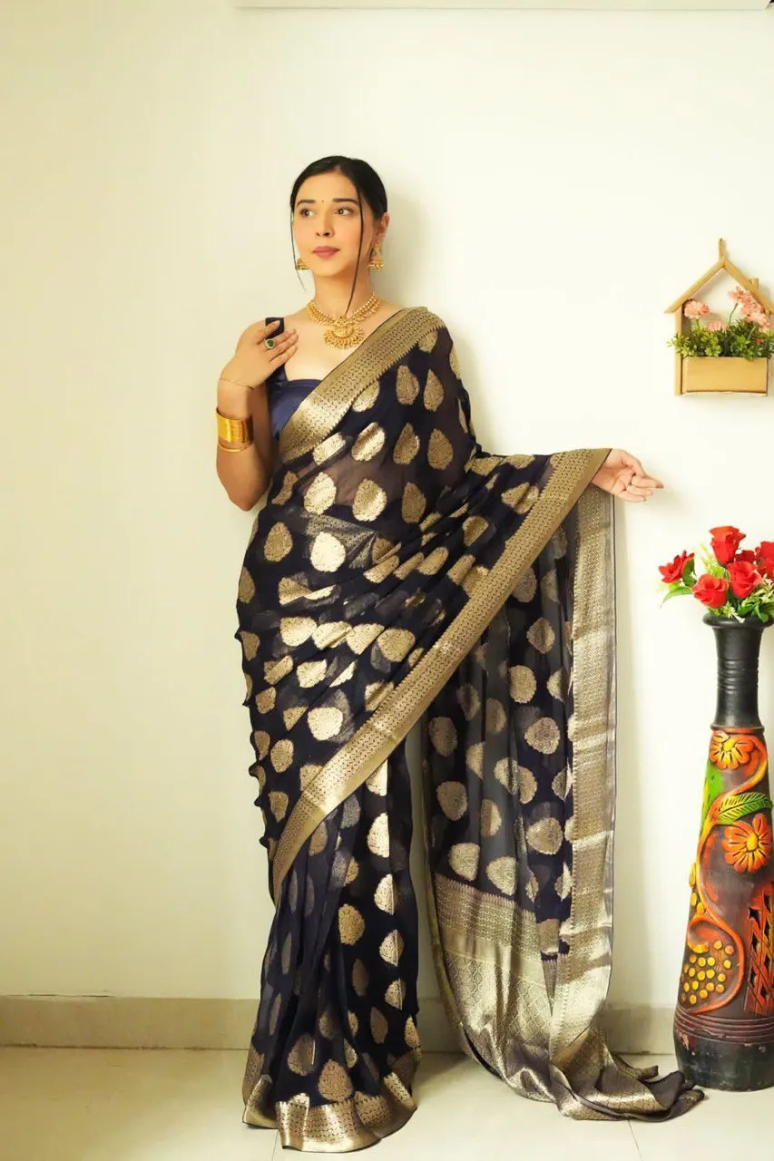 Gossamer 1-Minute Ready To Wear Black Soft Silk Saree