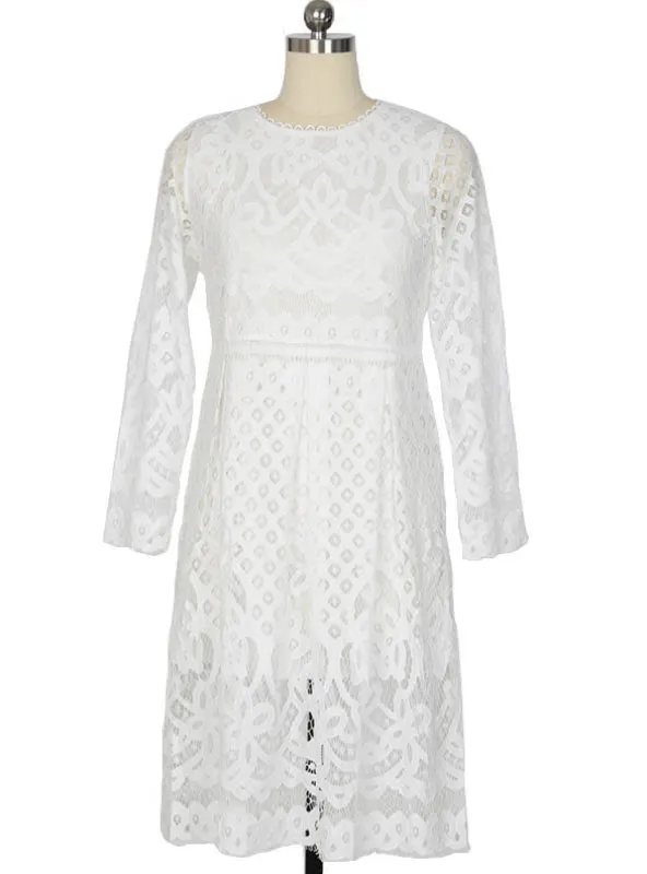 Hollow Out Elegant White Lace Elegant Party Dress