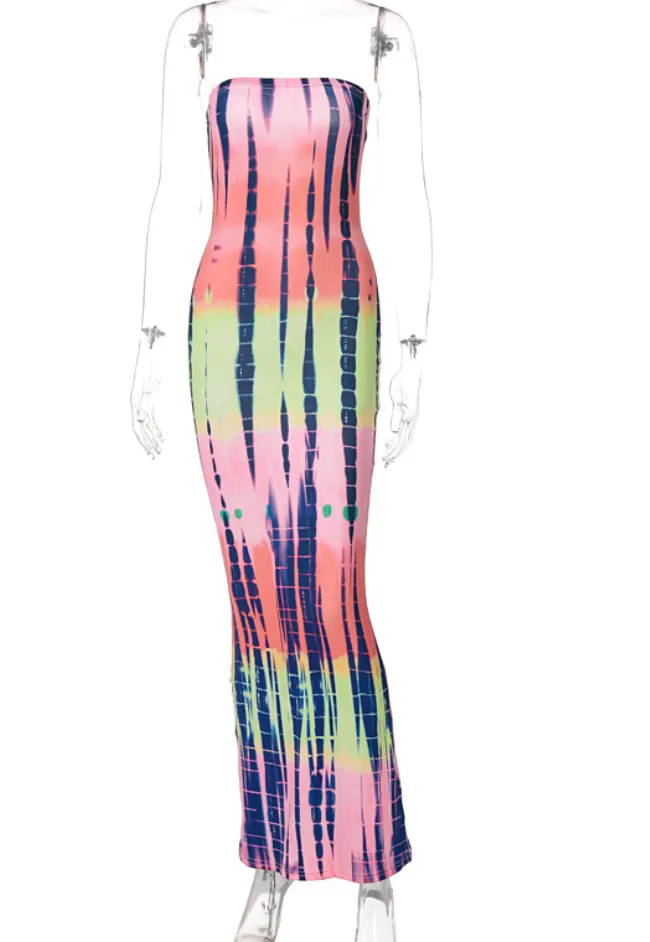 Hollow Out Print Halter Open Back Maxi Dress