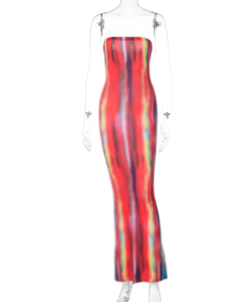 Hollow Out Print Halter Open Back Maxi Dress