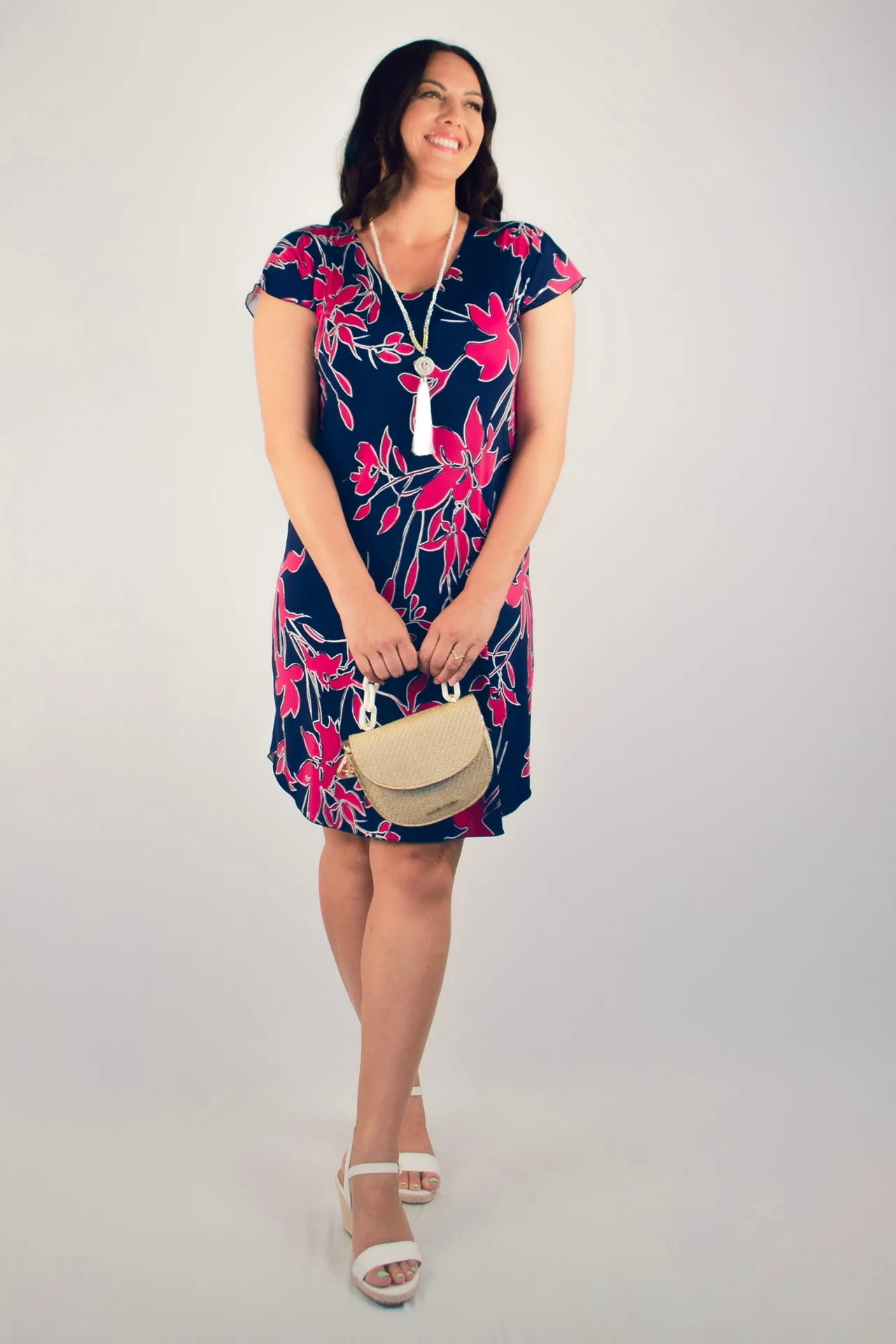 Hot Print Short Sleeve Jersey Shift Dress