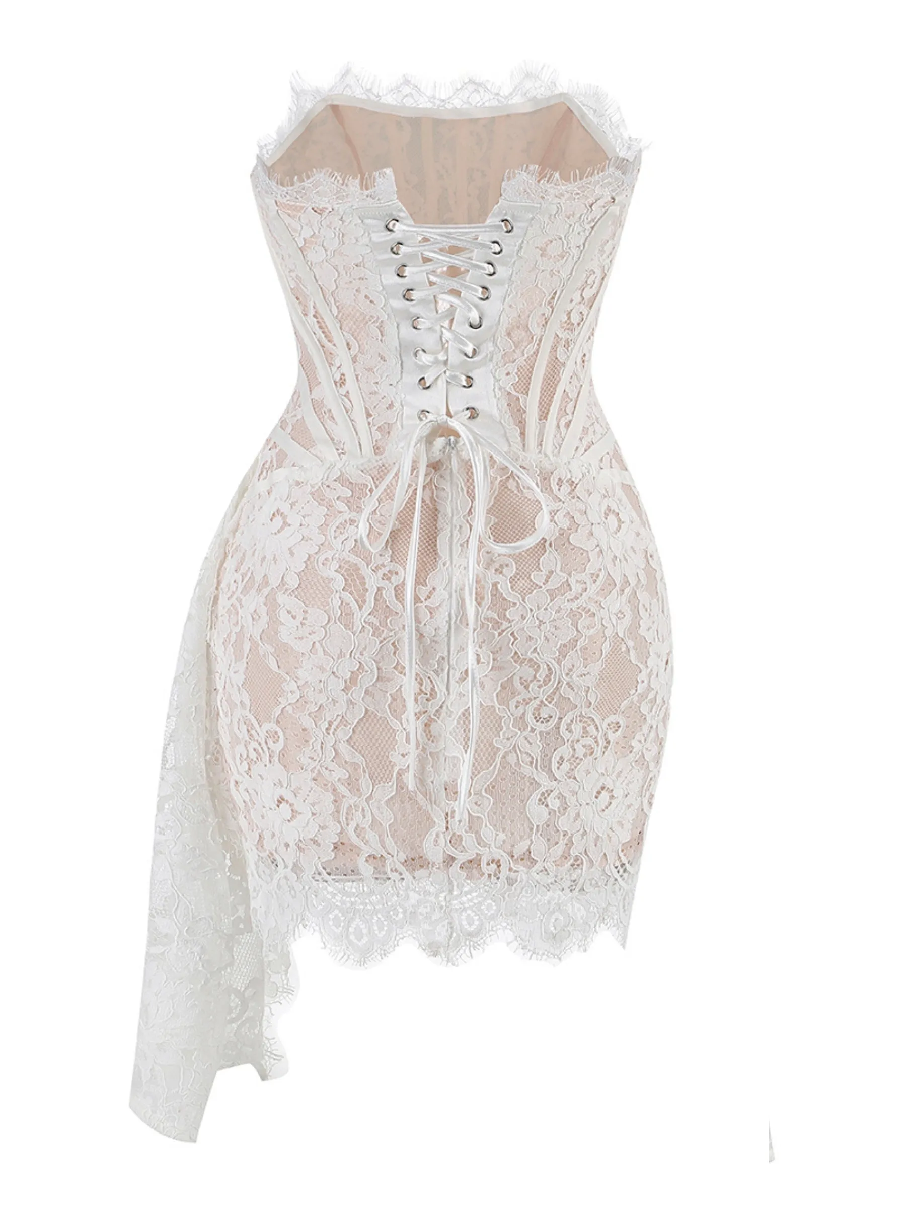 Indra Corset Lace Mini Dress in White