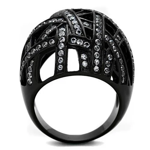 IP Black(Ion Plating) Stainless Steel Ring with AAA Grade CZ in Clear for Women Style TK1734