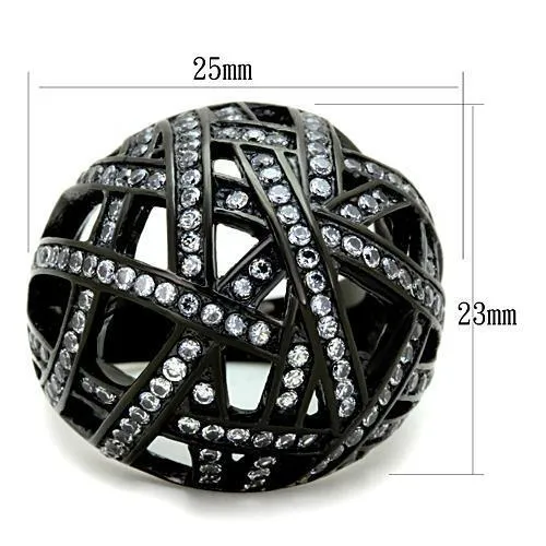 IP Black(Ion Plating) Stainless Steel Ring with AAA Grade CZ in Clear for Women Style TK1734