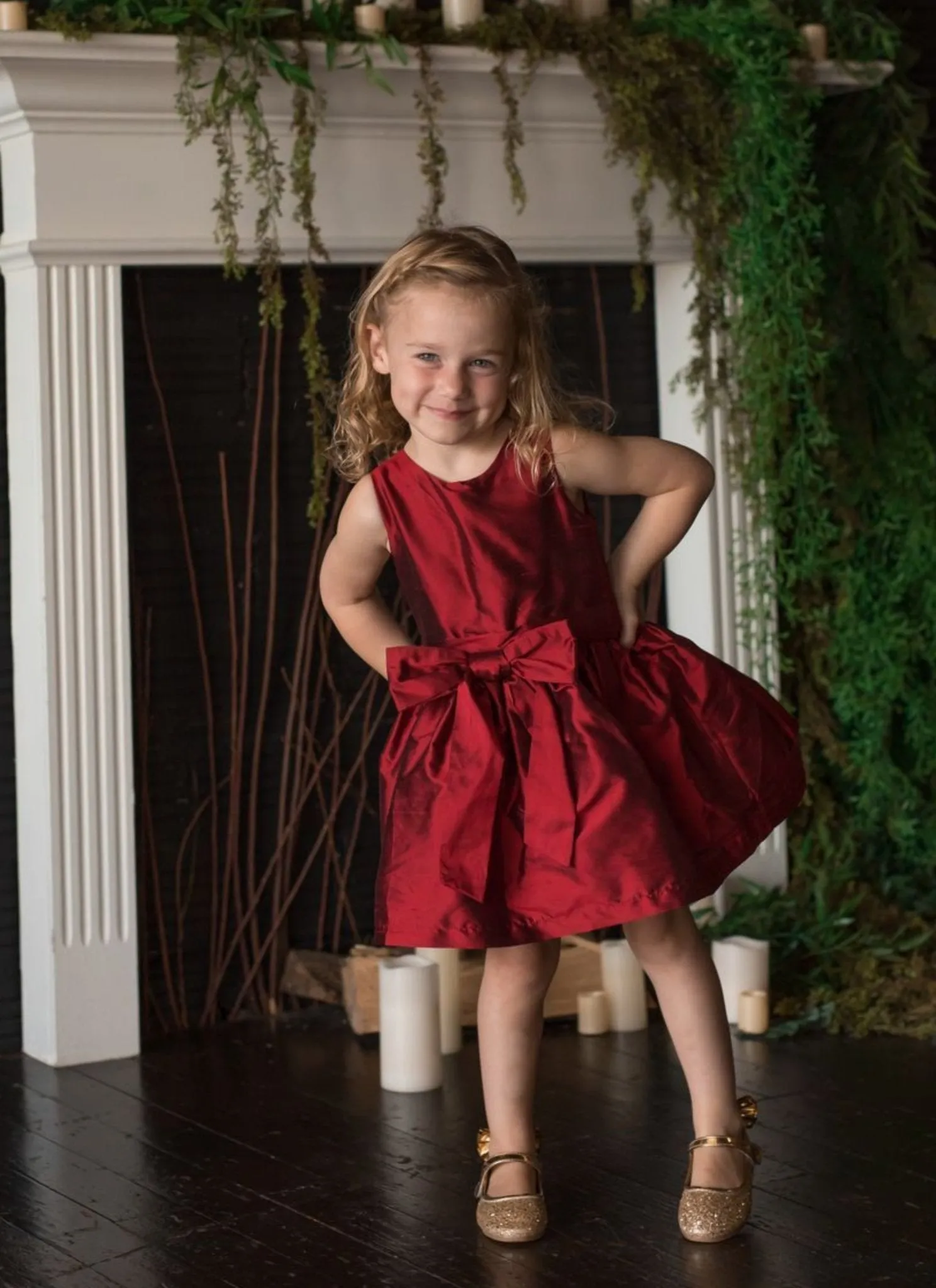 Isobella and Chloe Red Bow Silk Infant Dress