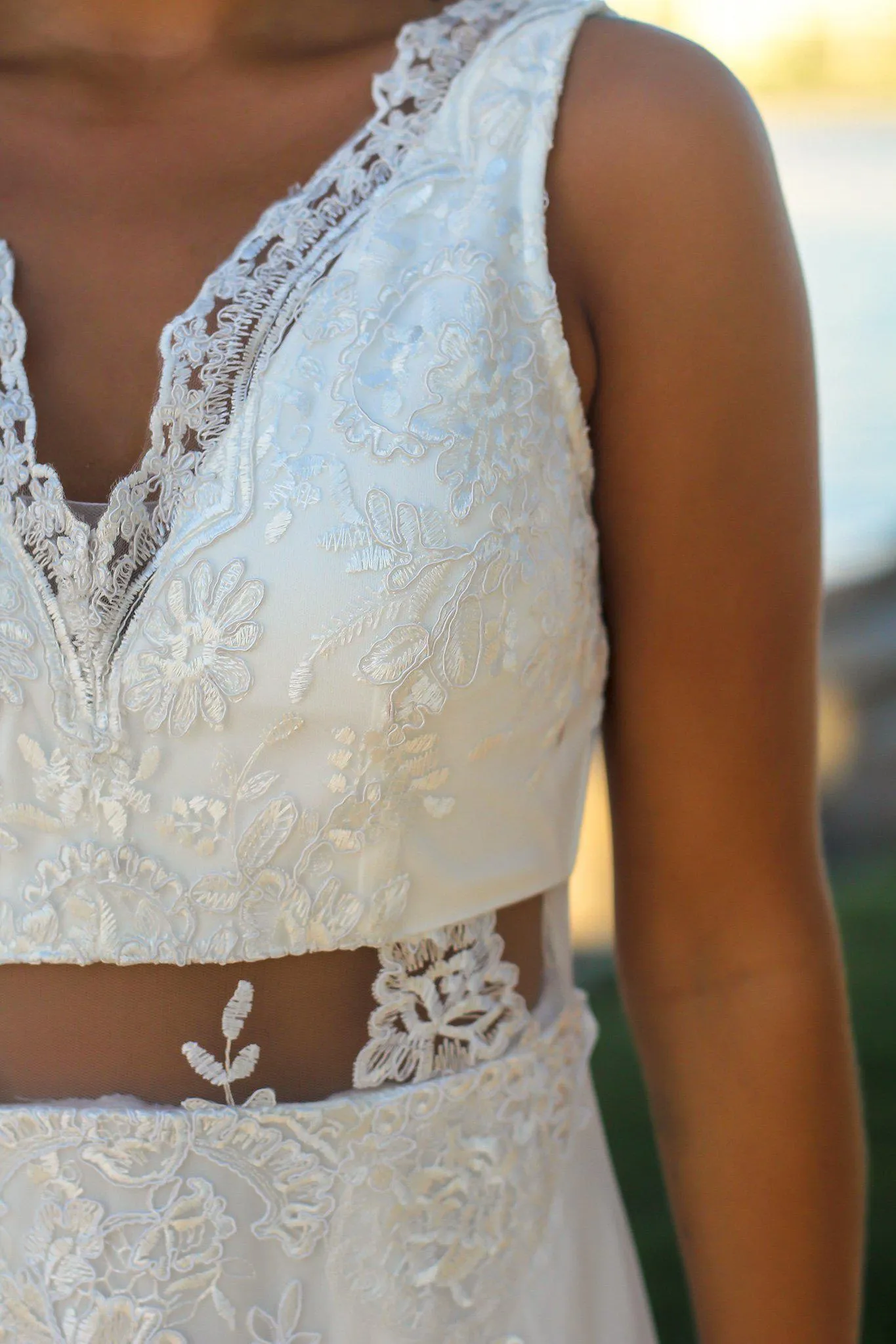 Ivory Maxi Dress with Mesh and Embroidered Detail