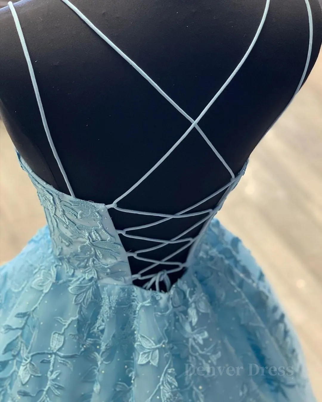 kamahe A Line Backless Lace Long Sky Blue Prom Dress, Backless Sky Blue Lace Formal Dress, Sky Blue Evening Dress