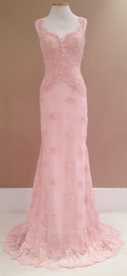 kamahe Blush Pink Prom Dress ,Lace Prom Evening Gowns