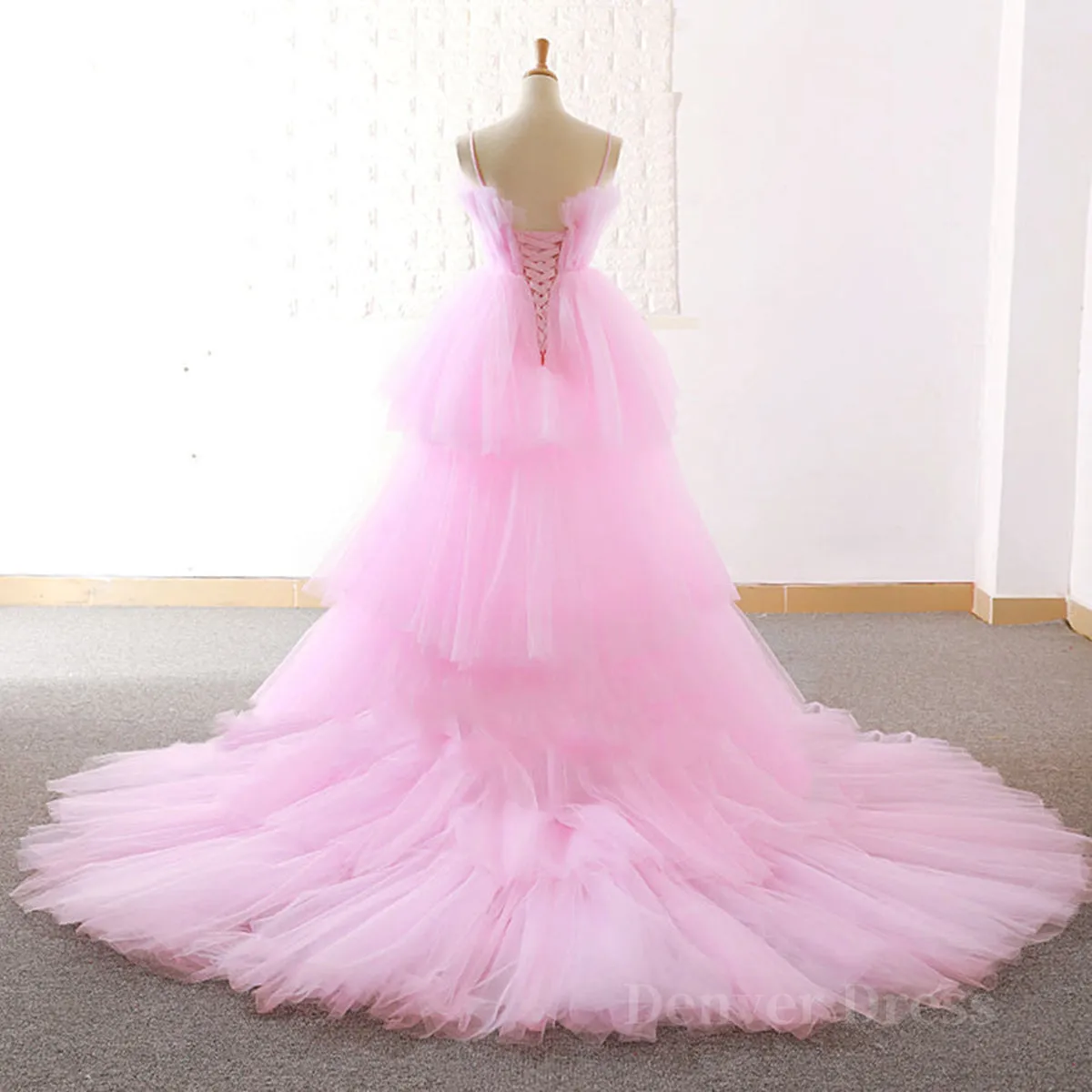 kamahe Gorgeous High Low Pink Tulle Long Prom Dresses, Pink Tulle Formal Graduation Evening Dresses