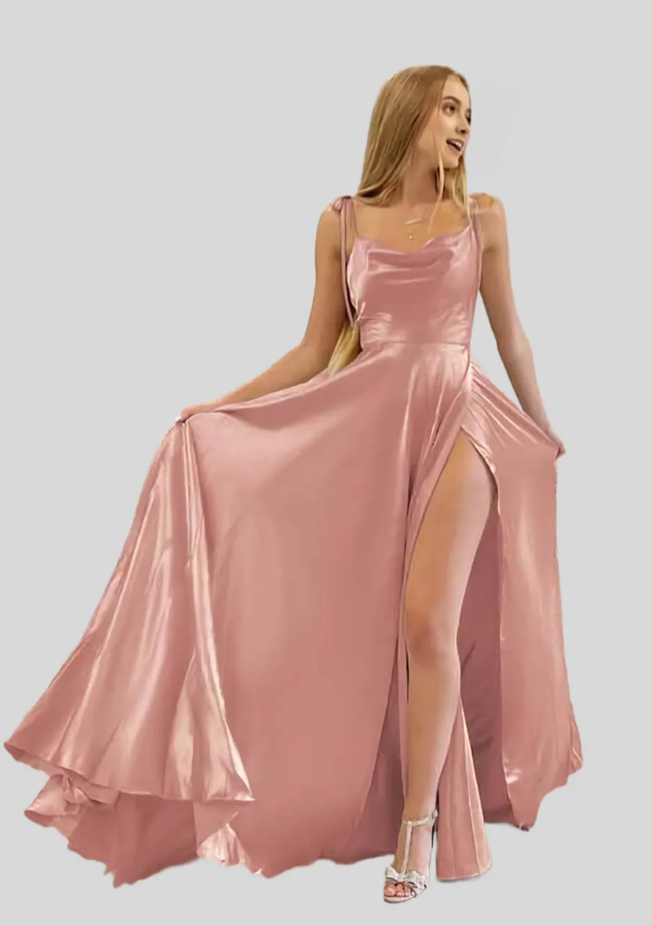 kamahe Long Nude Pink Prom Dresses With Thin Straps